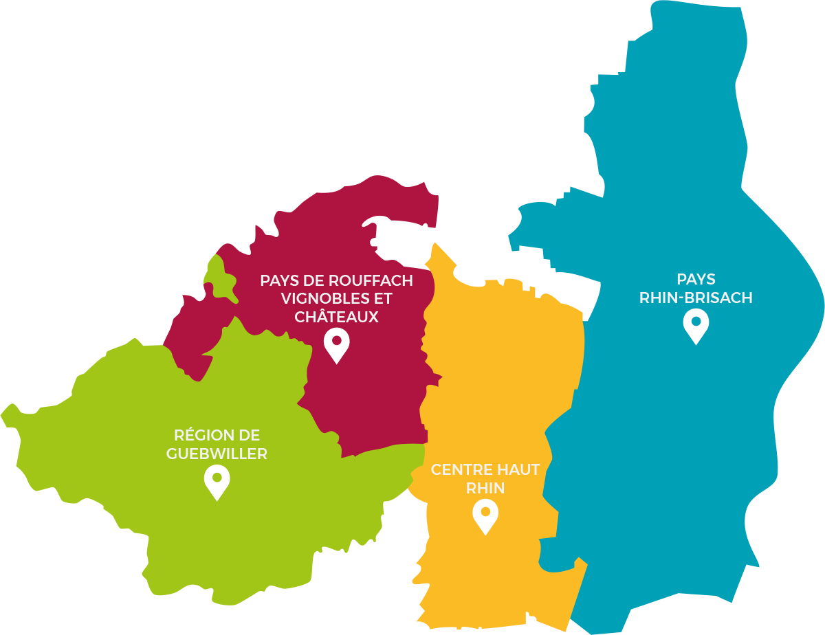 Carte représentant les communcautés de Communes du PETR du Pays Rhin Vignoble Grand Ballon